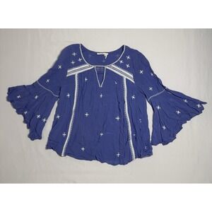 Anthropologie Floret Embroidered Flutter Sleeve Blouse Periwinkle Women's Size 2